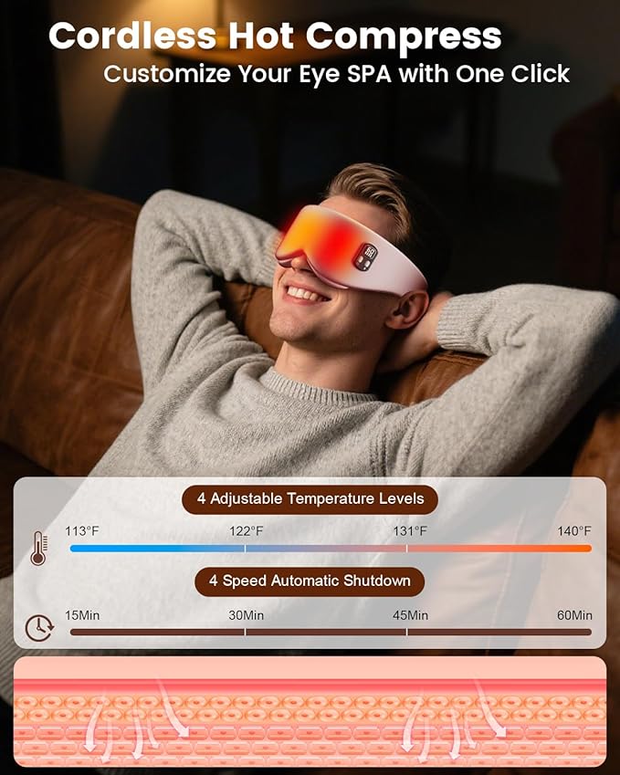 Anydance Heated Eye Mask - Cordless Eye Mask for Dry Eyes, Eye Relief, Improved Sleep, Timed Shutdown, 4 Temperature, Washable Eye Heating Pad for Travel, Removable for Cleaning - Dark Pink