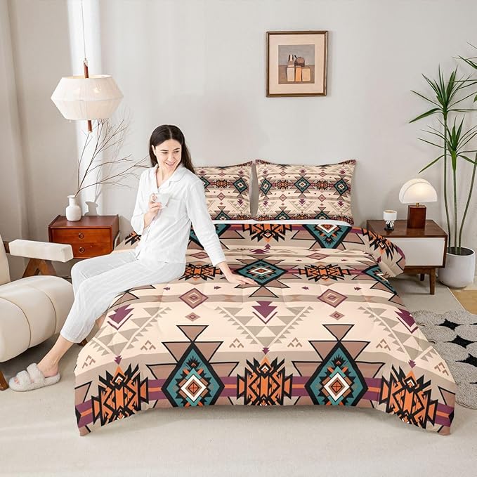 Erosebridal Bohemian Geometric Bedding Sets Western Comforter Set Queen,Ethnic Tribal Arrow Aztec Quilt Indian Tribe Geometric Diamond Triangle Duvet Insert,Western Room Decor