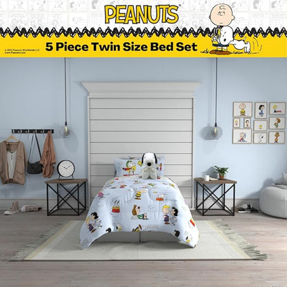 Peanuts Charlie Brown, Snoopy & Gang Bedding, 5 Piece Super Soft Cozy Reversible Comforter and Sheet Set with Sham, Twin, (100% Official Licensed Product) by Franco Collectibles