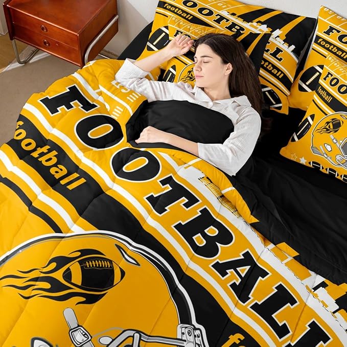 Feelyou Football 7 Pieces Comforter Sets Queen Size Kids Rugby Sports Bedding Set for Boys Kids Teen Sports Theme Football City Bed in a Bag with Comforter, Sheets, Pillowcases & Cushion Cover