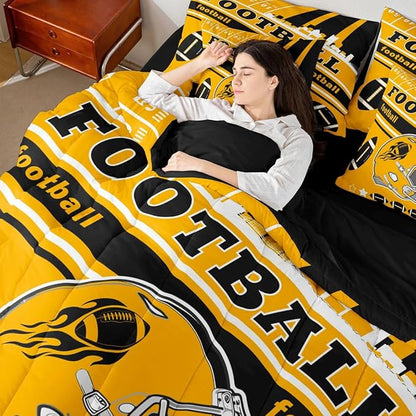 Feelyou Football 7 Pieces Comforter Sets Queen Size Kids Rugby Sports Bedding Set for Boys Kids Teen Sports Theme Football City Bed in a Bag with Comforter, Sheets, Pillowcases & Cushion Cover