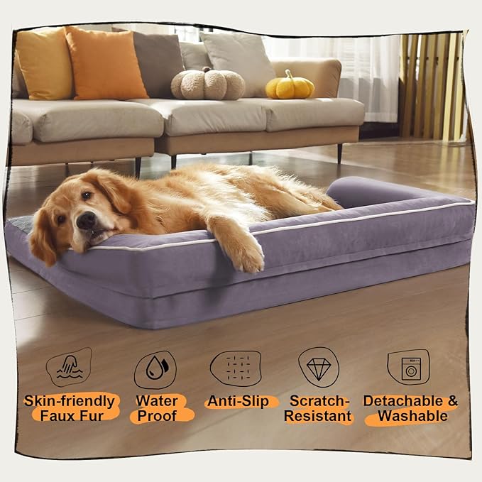 Dog Bed Medium Size Dog-Orthopedic Waterproof Bed for Dogs,Foam Couch Sofa with Washable Removable Cover & Non-Slip Bottom-Purple
