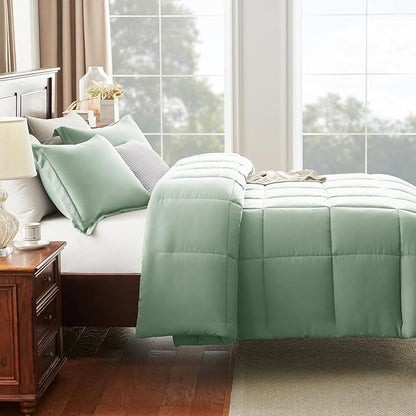 CozyLux King Size Comforter Set - Sage Green Comforter King Size, 3 Pieces Box Stitched Bed Set for All Seasons, Soft Lightweight Bedding Sets with 1 Down Alternative Comforter and 2 Pillow Shams