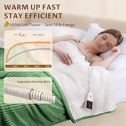 Reaks Electric Heated Blanket Full Size, Silky Soft Flannel & Sherpa Heating Blanket with 9 Heat Levels & 2-10 Hours Auto Off, Warm Gifts for Women Mom Grandma, ETL Certified (72x84 inches, Green)