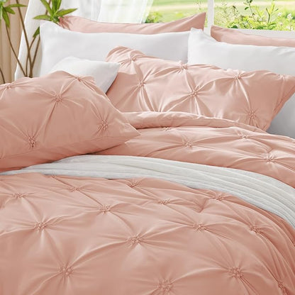 BEDELITE Dusty Pink Comforter Set Full - 3 Peices Boho Pintuck Bedding Comforter Sets, Lightweight Soft & Warm Twin Bedding Sets with 2 Pillowcase for All Season