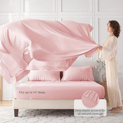 MUXHOMO 5 Pieces Twin Comforter Set, Seersucker Bed in a Bag Twin Size, All Season Luxury Bedding Set with Comforter, Flat Sheet, Fitted Sheet, Pillowcase & Sham, Pink