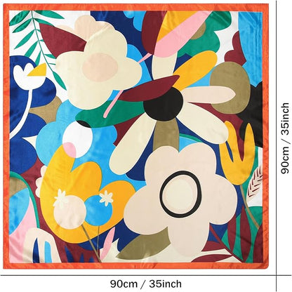 AWAYTR 35” Satin Large Square Head Scarves - 4PCS Silk Like Neck Scarf Hair Sleeping Wraps Satin Silk Scarfs for Women
