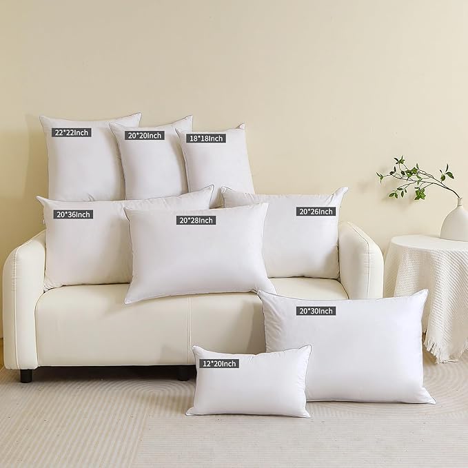 Throw Pillow Insert (Pack of 2, White), Goose Feather and Polyeser Throw Pillow for Decorative Cushion Bed Couch Sofa - Non-Deforming Over Time (18x18 Inch (Pack of 2))