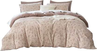King Size Floral Comforter Set 3 Pieces Soft Cute Fresh Floral Bedding Lightweight Garden Style King Floral Botanical Comforter for All Seasons and 2 Pillowcases