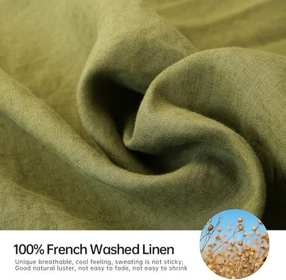 Simple&Opulence Washed Linen Bed Sheet Set Basic Style 4 Pieces (1 Flat Sheet & 1 Fitted Sheet & 2 Pillowcases) 100% Natural French Flax Soft Breathable Farmhouse Bedding (King, Olive Green)