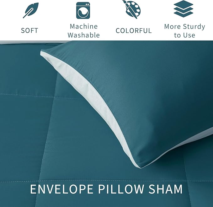 Exclusivo Mezcla Lightweight Reversible King Size Comforter Set, Down Alternative Comforter with 2 Pillow Sham, King Size Bedding Set for All Seasons, Dusty Teal/Aqua Blue