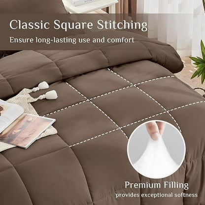 JOLLYVOGUE California King Comforter Set, Ultra-Soft Bed in a Bag Cal King Size 7 Pieces, Oeko-TEX Certified Bedding Set with Down Alternative Comforter, Sheets, Pillowcases & Shams, Brown