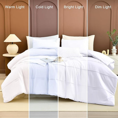 Masaca Oversized King Comforter 128x120,White Pinch Pleat Bedding Comforter,3 Pieces Vintage Farmhouse Lightweight and Soft Boho Bedding Set for All Season