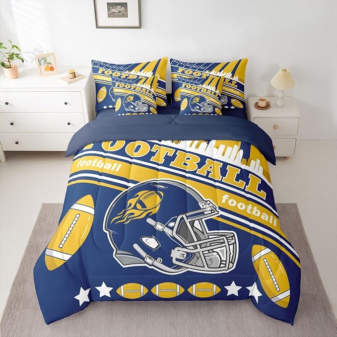 Feelyou Football 7 Pieces Comforter Sets Queen Size Kids Bedding Set for All Season Rugby Sports Football City Bed in a Bag with Comforter, Sheets, Pillowcases & Cushion Cover