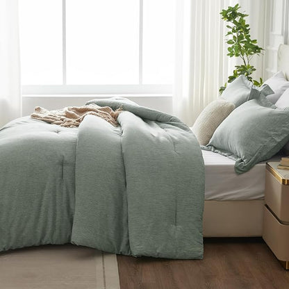 CozyLux Twin/Twin XL Comforter Set Dorm Bedding - 2 Pieces Sage Green Twin Extra Long Soft Luxury Cationic Dyeing Comforter for College, Breathable Boho Bed Sets with 1 Comforter and 1 Pillow Sham