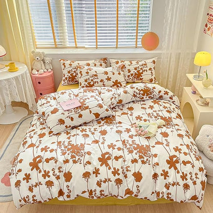 CLOTHKNOW Brown Leaves Full Size Comforter Sets Botanical Bedding Comforter Sets White Brown Comforter Leaves Comforter with 2 Pillowcases