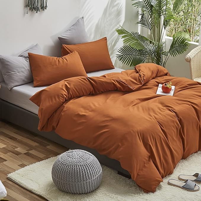 Pureant Pumpkin Comforter Set Twin Burnt Orange Bedding Comforter Sets Cotton for Women Girls Solid Brown Terracotta Twin Comforter Soft Rust Caramel Twin Size Comforter Sets Dusty Pumpkin Quilts