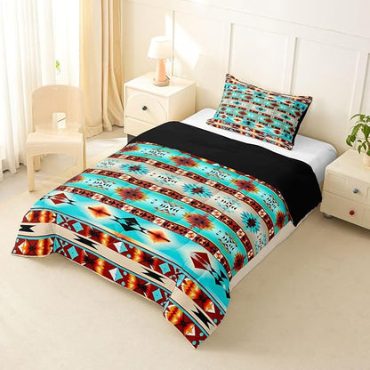 Erosebridal Southwestern Comforter Set Twin Bohemian Geometric Quilt,Ethnic Tribal Arrow Bedding Set Western Duvet Insert,Country Decor Western Room Decor for Bedroom Western Bedroom Decor Teal