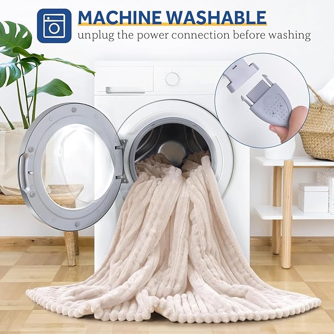 Sealy Electric Blanket Queen Size, Soft Ribbed Flannel to Sherpa Reversible Heated Blanket with Dual Control 10 Heat Settings & 1 to 12 Hours Auto-Off 84"x90" Machine Washable, Beige