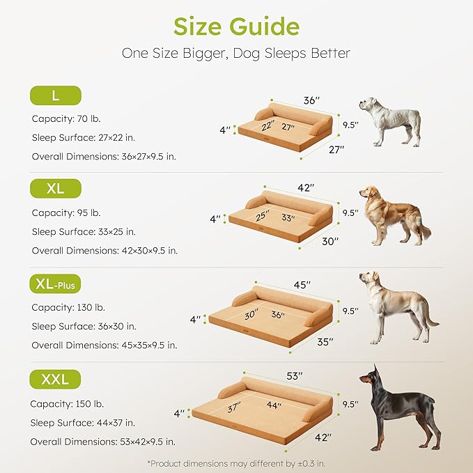 XL Orthopedic Dog Bed, Extra Large Dog Bed, Dual-Sided Pet Cooling Beds with Memory Foam Washable Cover Nonslip Bottom, Waterproof XLarge Pet Couch Beds with Bolsters, Brown