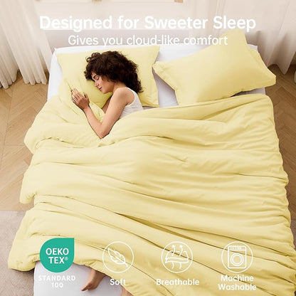 MUXHOMO Full Comforter Sets, All Season Ultra Soft Down Alternative Bedding - 3 Piece Lightweight Bed Set Includes 1 Comforter (82"x86") and 2 Pillow Shams (20"x26"), Cream Yellow
