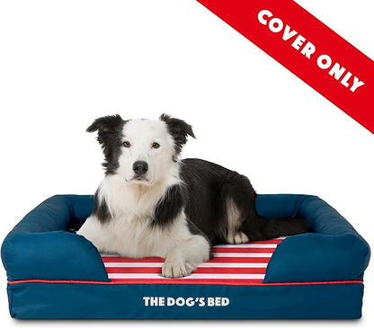 The Dog’s Bed Replacement Outer Cover, Oxford Fabric, Blue with Red Trim & USA Center Flag, Large