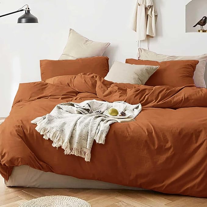 ETDIFFE Burnt Orange Queen Size Comforter Set, 3pc Terracota Aesthetic Modern Bedding Set - Soft & Lightweight Caramel Rust All Season Microfiber Down Alternative Bed Comforter with 2 Pillow Shams