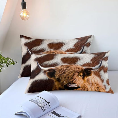 Cow Bedding Comforter Set King Size,Brown Western Qulited Comforter for Adult Men Bedroom Decor,3 Pcs 2 Pillowcases/104 * 90