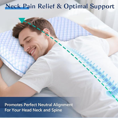 Stomach Sleeping Pillow for Stomach & Back Sleepers,Cooling Gel Thin Memory Foam Pillows for Back Shoulder Neck Pain Relief - Low Profile Ultra Flat Soft Pillow Cases with Zipper 2.25-Inches