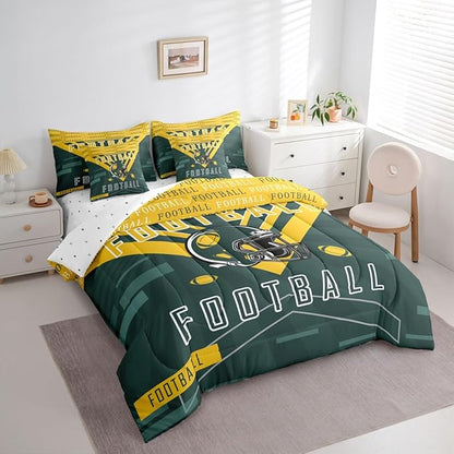 Feelyou Football 7 Pieces Comforter Sets Twin Size Bedding Set for All Season Rugby Sports Football City Bed in a Bag with Comforter, Sheets, Pillowcases & Cushion Cover