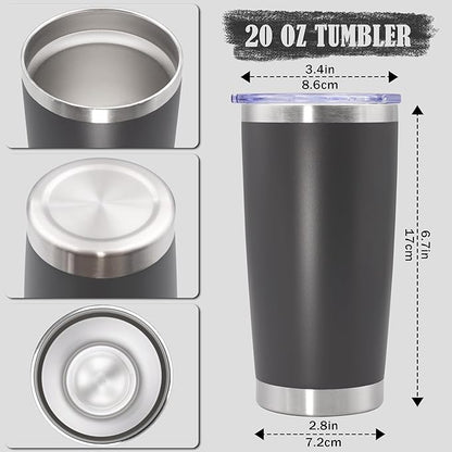 20 oz Tumbler Coffee Travel Tumblers Bulk with Lid Stainless Steel Double Wall Vacuum Insulated Mug Powder Coated Cups fit Car Cupholder for Hot and Cold - Grey, 12Pack