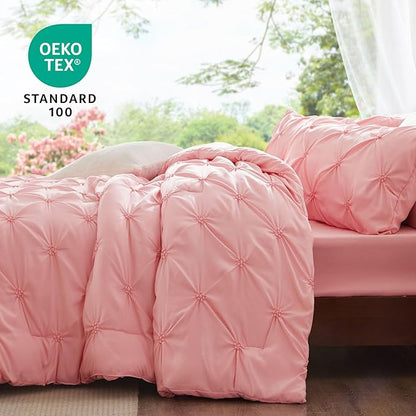 BEDELITE California King Comforter Set - 3 Peices Boho Pintuck Bedding Comforter Sets, Lightweight Soft & Warm Twin Bedding Sets with 2 Pillowcase for All Season