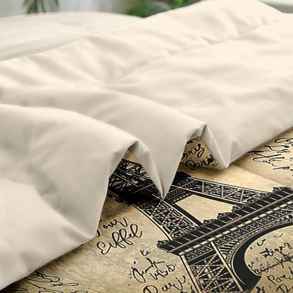 Comforter Set King Size, Paris Eiffel Tower 7 Pcs Bedding for Kids and Adults, Love Retro Brown Bed Sheet Sets with Fitted Sheet 2 Pillowcases & 2 Shams for Bedroom Bed Decor
