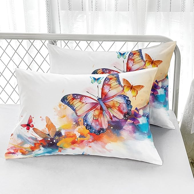 Colorful Butterfly Comforter Sets Full Size，Bedding Sets for Kids，Watercolor Butterfly Comforter Sets All Season 1 Comforter and 2 Pillowcases