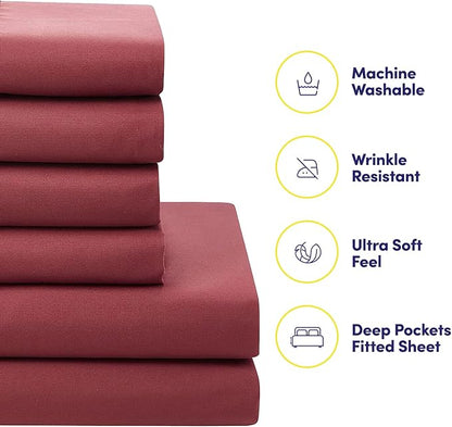 King Size Comforter Set with Sheets - 7-Piece Bedding Collection - 1 Comforter, 1 Fitted Sheet, 1 Flat, 4 Pillowcases - Deep Pocket - Soft & Premium Quality - Ideal for All Seasons, Burgundy
