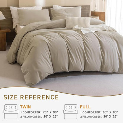CozyTide Cotton Comforter Full Size,3 Pieces Lightweight Fluffy Linen Like Textured Comforter Set 3 Pieces Vintage Boho Full Bedding Set Ultra Soft