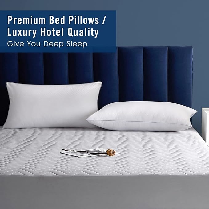 Bed Pillows for Sleeping 2 Pack, Queen Size Pillows Set of 2, Down Alternative Filling, Fluff by Patting Pillow for Back, Stomach or Side Sleepers Grey