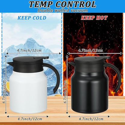 Small Thermal Coffee Carafe Stainless Steel Insulated Creamer Carafe Tea Pot 34Oz Insulation Pot (Black and White, 1000ML(34Oz))