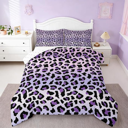 Feelyou Purple Leopard Bedding Set Cheetah Comforter Set for Kids Boys Girls Teens Room Decor Animal Print Comforter Toddler Size Safari Duvet Set 2Pcs