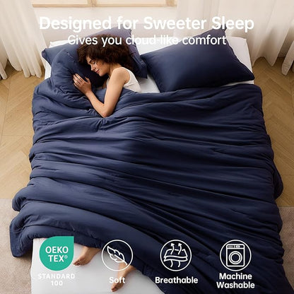 MUXHOMO Full Comforter Sets, All Season Ultra Soft Down Alternative Bedding - 3 Piece Lightweight Bed Set Includes 1 Comforter (82"x86") and 2 Pillow Shams (20"x26"), Navy Blue