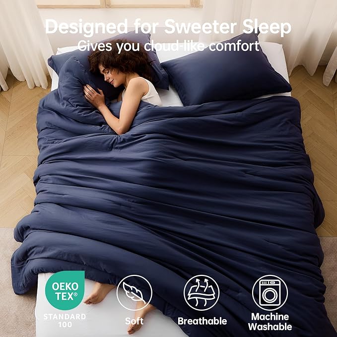 MUXHOMO California King Comforter Set, All Season Ultra Soft Down Alternative Bedding - 3 Piece Lightweight Bed Set Includes 1 Comforter (104"x96") and 2 Pillow Shams (20"x36"), Navy Blue