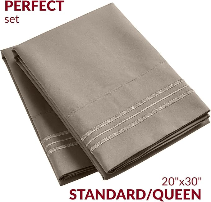 Mellanni Pillow Cases - Luxury, Extra Soft, Cooling Pillow Covers - 2 PC Iconic Collection Pillowcases - Envelope Closure (Standard/Queen 20" x 30", Tan)