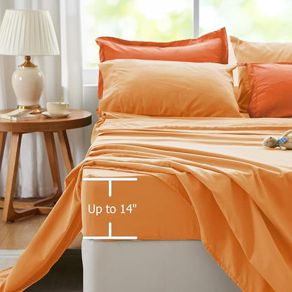 King Size Comforter Set Burnt Orange, Reversible Bedding Set, 7 Pieces Soft Bed in a Bag with Comforter, Sheets, Pillowcases & Shams, All Season Boho Bed Set