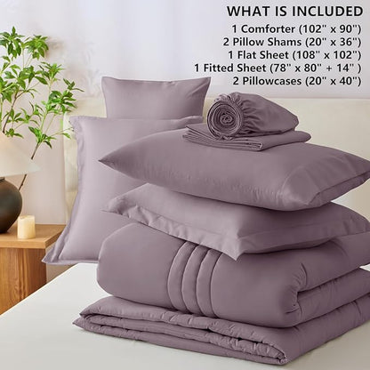 CozyLux King Comforter Set - 7 Pieces Bed in a Bag Dusty Purple Comforter Set with Sheets Luxury Bed Set All Seasons, Soft Bedding Set with Down Alternative Comforter, Sheets, Pillowcases & Shams