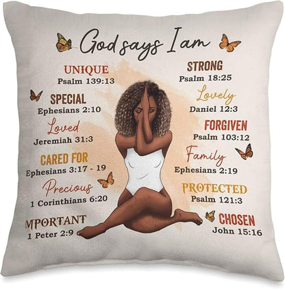 I Am - God Christian - Black Woman - Bible Verse - Unique Throw Pillow