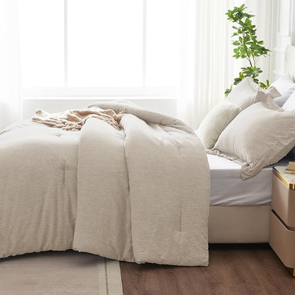 CozyLux Full Size Comforter Set - 3 Pieces Beige Soft Luxury Cationic Dyeing Bedding Comforter for All Season, Breathable Lightweight Fluffy Boho Bed Sets with 1 Comforter and 2 Pillow Shams