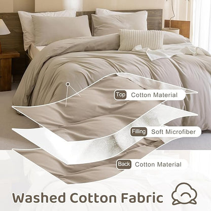 Sanracie King Comforter Set, Cotton Linen Feel Textured Comforter Set, Simple Neutral King Bedding Set 3pcs(1 Aesthetic Solid Comforter + 2 Pillowcases) Soft Lightweight