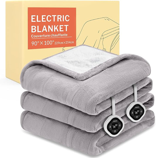 HOMLYNS LuxeHeat Heated Blanket Electric Blanket King Size, Soft Flannel Sherpa Heating Blanket with 10 Heat Settings, 1-10 hrs Timer Auto Shut Off (90x100 inches, Taupe)