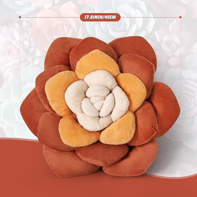 Flower Throw Pillow - 17.8" Plant Shaped Cushion, Soft Plush Decorative Pillow for Bedroom & Living Room, Unique Purple Design, Home Decor Accen