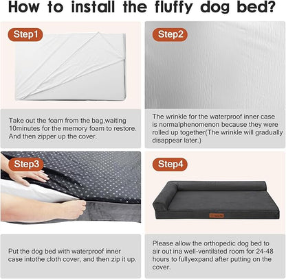 Orthopedic Dog Bed for Large Dogs, 41"x27"x6" Memory Foam Pet Bed with Washable Microsuede Cover, TPU Waterproof Liner & Nonskid Bottom, for Indoor, Outdoor, Crate ＆ Car Use, Dark Grey